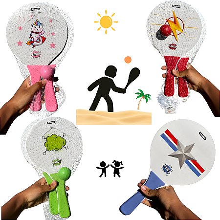 Raquete Frescobol Infantil Tênis Praia Lazer Beach Tennis Bola Leve Criança - Brasport - Par