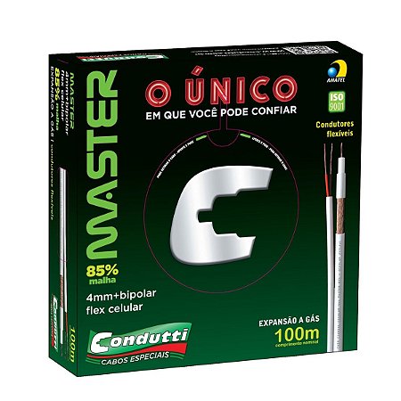 Cabo Coaxial P/ Cftv 4mm + Bipolar Condutti Master Cx 100m