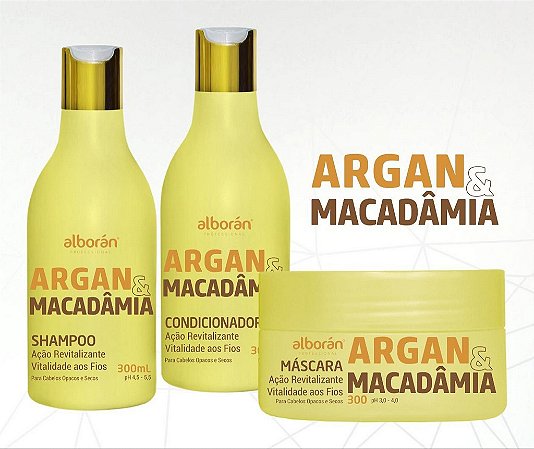 KIT ARGAN&MACADÂMIA (Shampoo 300ml + Condicionador 300ml + Máscara 300gr)