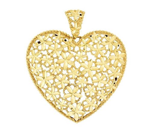 Pingente de ouro 18k coração diamantado grande