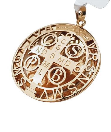 Pingente de ouro 18k São Bento redondo com corte a laser 3D