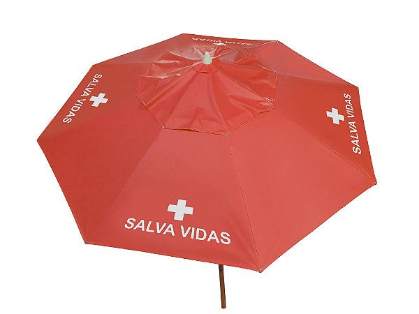 Ombrelone 2,40m Salva-vidas Vermelho em madeira
