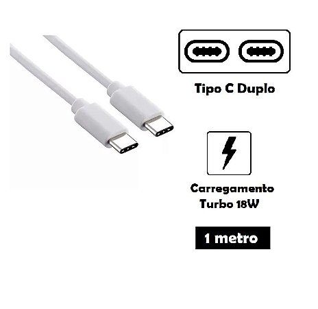 Cabo Usb Tipo C Duplo Carga Rápida Turbo 18W 3A/3,4A Samsung Moto Lg - Bit  Legal - O Melhor em Eletrônicos