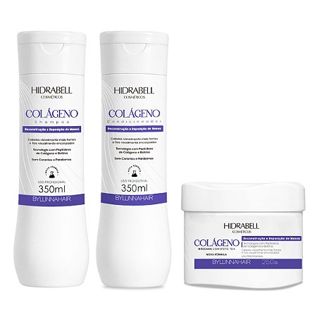 Kit Shampoo, Condicionador e Máscara Colágeno Reconstrução Capilar Hidrabell