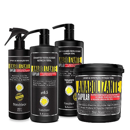 Kit Fortificante Capilar - Shampoo 1 Lt + Condicionador 1 Lt + Máscara 1 kg + Spray de Reparação 400 ml NatuMaxx