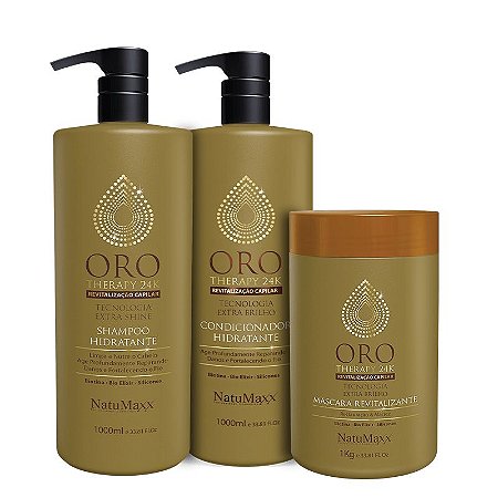 Kit Oro Therapy - Shampoo 1lt + Condicionador 1lt + Máscara 1 kg NatuMaxx