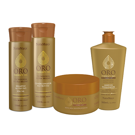Kit Oro Therapy - Shampoo 300ml + Condicionador 300ml + Máscara 300g + Leave in 300ml NatuMaxx