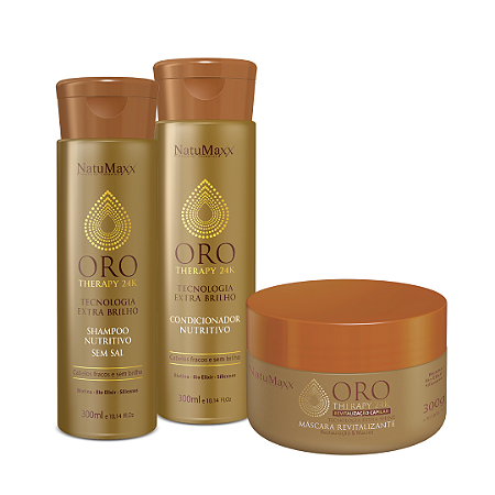 Kit Oro Therapy - Shampoo 300ml + Condicionador 300ml + Máscara 300g  NatuMaxx