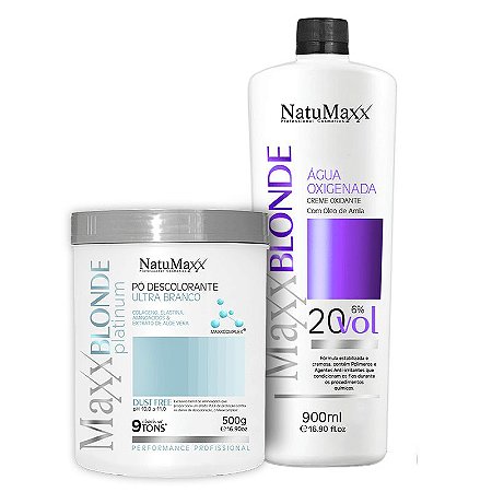 Kit Descoloração MaxxBLONDE - Pó Platimum Ultra Branco 500g + Água Oxigenada 20 Vol NatuMaxx