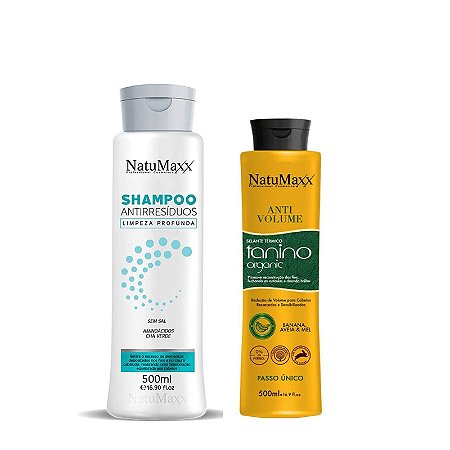 Kit Shampoo Antirresíduo + Escova Redutora Tanino Organic  500ML Natumaxx