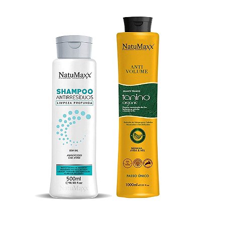 Kit Shampoo Antirresíduo 500ml  + Escova Redutora Tanino Organic  1 lt  NatuMaxx