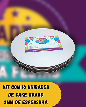 Kit com 10 Cake Boards Redondo 3mm