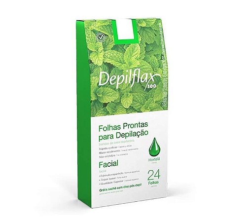 Folhas Prontas Para Depilação Facial Hortelã Depilflax 24un