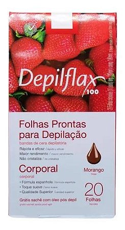 Folhas Prontas Para Depilação Corporal Morango  Depilflax 20un.