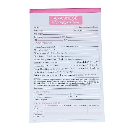 Ficha de Anamnese Micropigmentação - 50 folhas - Acessórios e Ferramentas -  Micropigmentação