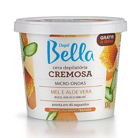Cera Depilatória Cremosa Micro-ondas Mel e Aloe Vera Depil Bella-100g.