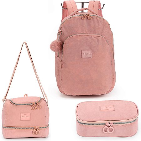 KIT MOCHILA ESCOLAR ESTOJO 100 PENS E LANCHEIRA DUPLA CRINKLE UP4YOU
