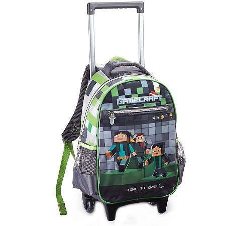 MOCHILA C/ RODAS E ALÇA DE COSTAS ESCOLAR GAME CRAFT