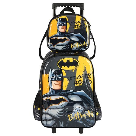 KIT MOCHILA DE RODINHA E LANCHEIRA ESCOLAR BATMAN