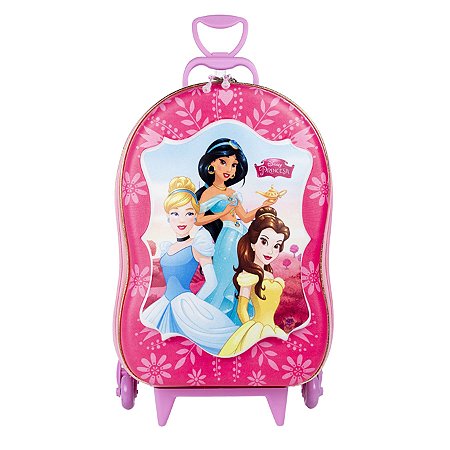 MALA MOCHILA COM RODAS 3D RIGIDA INFANTIL PRINCESAS DISNEY