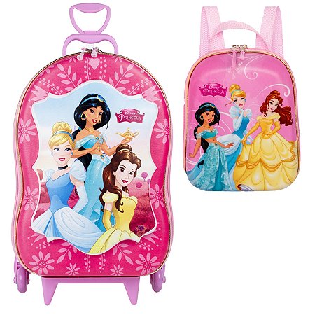 KIT MALA INFANTIL ESCOLAR VIAGEM E MOCHILA PRINCESAS DISNEY