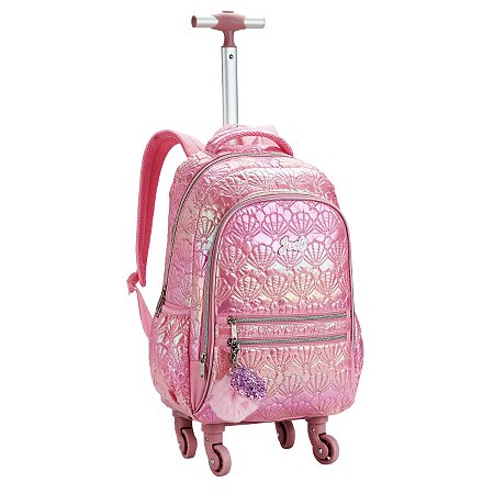MOCHILA ESCOLAR MENINA COM 4 RODAS CONCHA