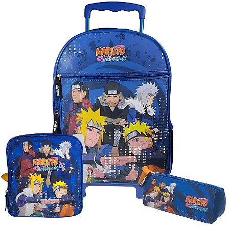 KIT MOCHILA DE RODAS ESTOJO LANCHEIRA NARUTO