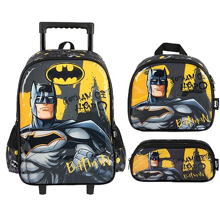 KIT MOCHILA COM RODAS E LANCHEIRA E ESTOJO INFANTIL BATMAN 2024