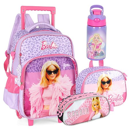 MOCHILA COM RODAS LANCHEIRA ESTOJO GARRAFA BARBIE
