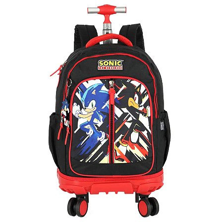 MOCHILA COM 4 RODAS GRANDE ESCOLAR MENINO SONIC