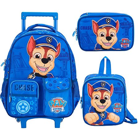 KIT MOCHILA DE RODINHA LANCHEIRA E ESTOJO PATRULHA CANINA