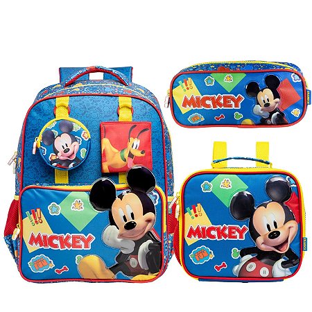 Kit Mochila Escolar Lancheira Estojo Infantil Mickey Mouse