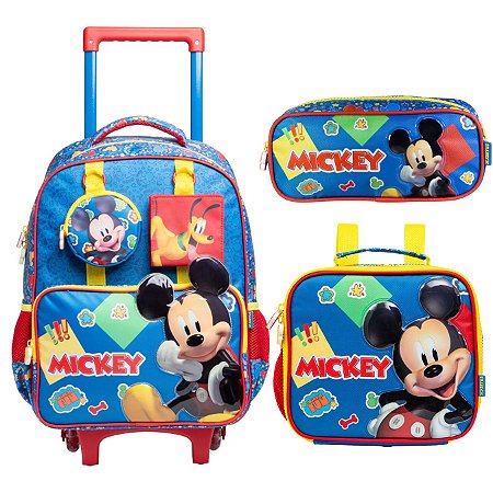 KIT MOCHILA COM RODAS LANCHEIRA ESTOJO MICKEY MOUSE