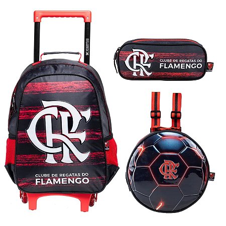 KIT MOCHILA DE RODINHAS ESTOJO E LANCHEIRA FLAMENGO