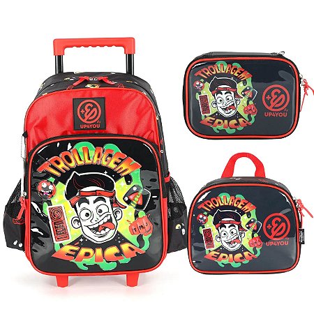 KIT MOCHILA DE RODINHA LANCHEIRA ESTOJO ESCOLAR ENALDINHO