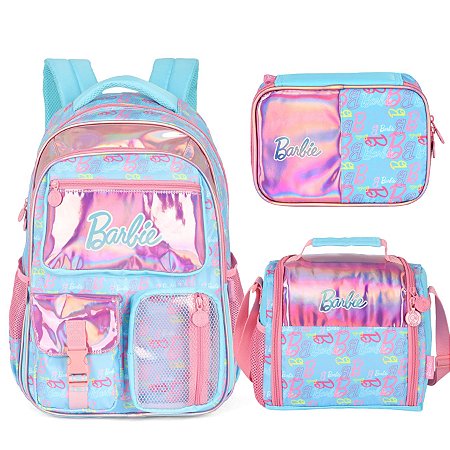 KIT MOCHILA LANCHEIRA ESTOJO ESCOLAR BARBIE
