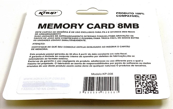 Memory Card 8Mb Playstation 2 Ps2 Knup Novo Kp-008