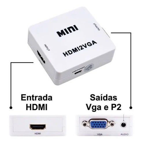 Mini Adaptador Conversor Hdmi Para Vga Transmite Áudio E Vídeo