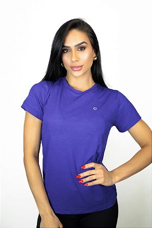 Camiseta Fitness Manga Curta Feminino ROMA Básica Azul Médio