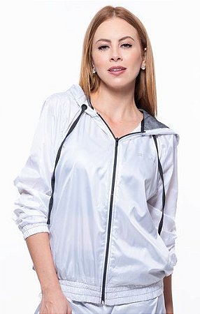 Jaqueta Fitness Corta Vento Feminino ROMA c/ brilho Branco