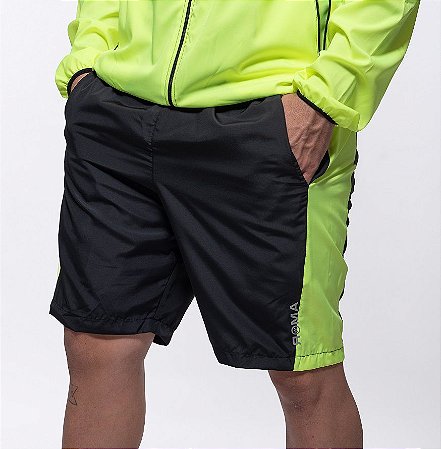 Bermuda Fitness Masculino ROMA Recorte Lateral Preto/Amarelo Escuro