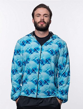 Jaqueta Fitness Corta Vento Masculino ROMA Logo Estampado Azul Médio