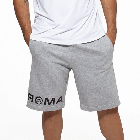 Bermuda Fitness Longa Masculino ROMA Moletom Logo Cinza Claro