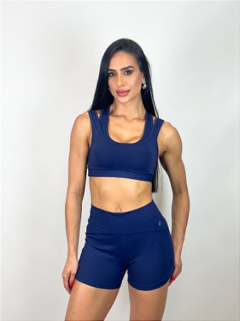 Shorts Fitness Curto Feminino Emana ROMA Cintura Arco Azul Escuro