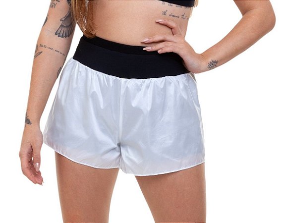 Shorts Fitness Curto Feminino ROMA com brilho Branco
