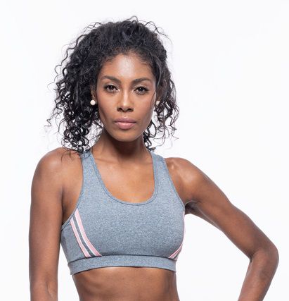 Top Fitness Médio Impacto Feminino ROMA Fita Lateral Cinza Médio