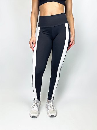 Calça Legging Fitness Longa Feminino ROMA Faixa Lateral Preto
