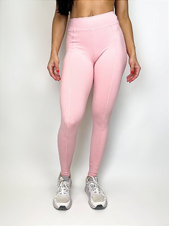 Calça Legging longa Emana Fitness Feminino  ROMA Costura Frontal Rosa Claro