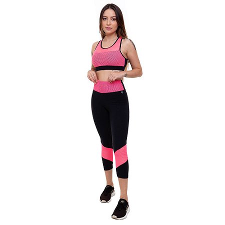 Calça Corsário Fitness Feminino ROMA Preto/Pink