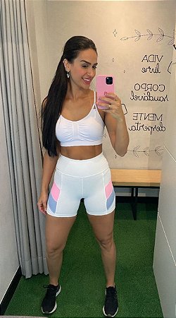 Shorts Fitness Curto Feminino ROMA com recorte - Branco